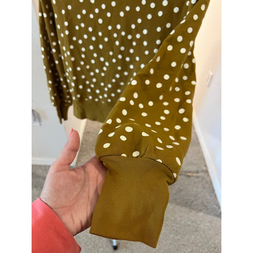 Madewell NWT! Banded Crewneck Polkadot Sweatshirt in Deep Mustard / Green Size M - Picture 4 of 12
